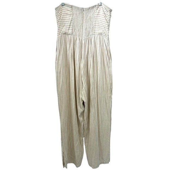 Abercrombie & Fitch Linen Blend Cut Out Strapless Striped Wide Leg Jumpsuit XLT - Picture 6 of 14